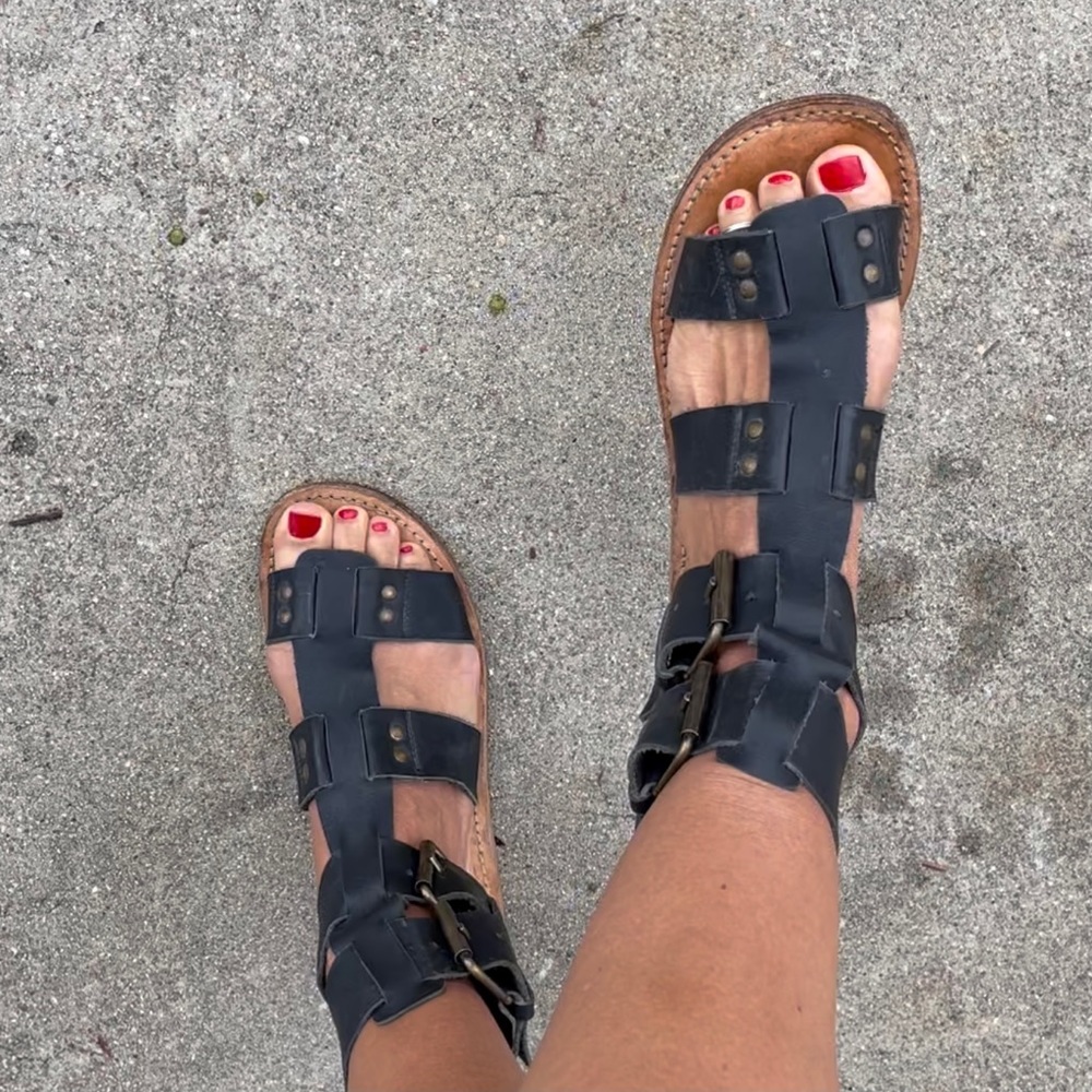 Black Leather Gladiator Sandals - Picture 15 of 15